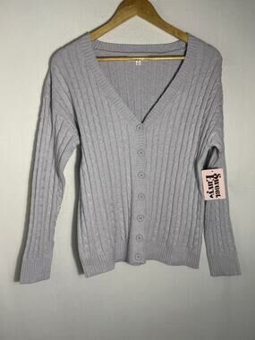 Sweet Envy Cable Knit Cardigan Gray Button Front Sweater NWT Medium